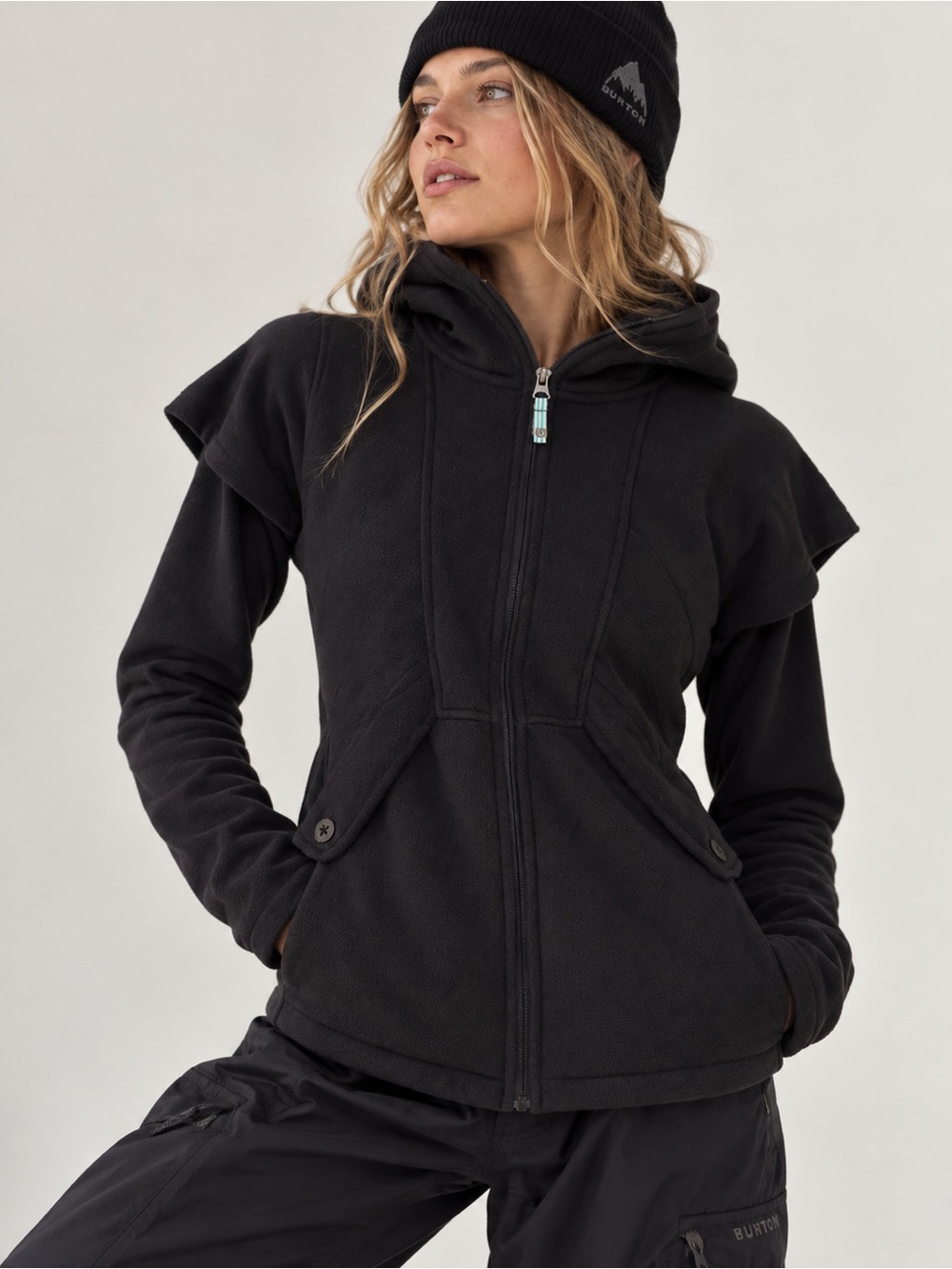 Burton Women’s Black Fleece Hooded Zip Jacket Layered Y2K Size S